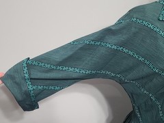 Vintage 1940s 1950s Teal Green Stripe Design Dress Bob Low (B-34″ W-27″)