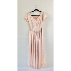 Vintage Blush Pink Satin Maxi Dress Ruched V Waist Formal Gown 40s Womens S