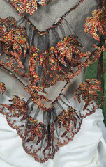 EDWARDIAN MULTI-COLORED EMBROIDERED SHAWL ON NET