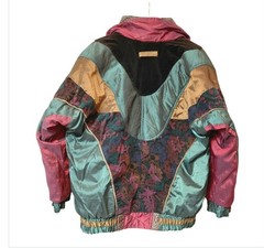 Vtg 90s Iridescent Patchwork Velvet Tapestry Full Zip Puffer Jacket Women’s XS