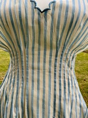 Rare Edwardian summer dress circa 1915–1922 in blue and ivory striped cotton