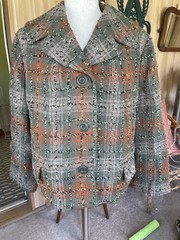 Vintage 60s Mod Boxy Plaid Wool Tweed Boucle Jacket Blazer Short Coat Large