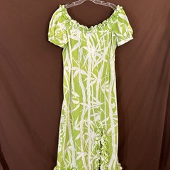 Handmade Polynesian-Style Dress Tiki Aloha Hawaiian M/L Green Bamboo