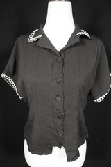 Vintage WWII Era 1940’s French Black Rayon Crepe Blouse Size Small