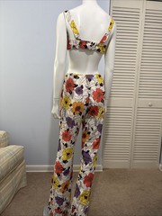Vtg Portiono 70s Womens Two Piece Matching Set Crop Top And Pants Floral Sz S
