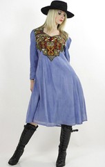 Vintage VTG 70s Boho dress Hippie embroidered mirror India dress