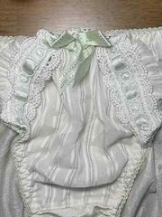 Pale Green Polyester Nylon Silky Panty Vtg Sheer Hi Cut White Lace Briefs Sz.6/M