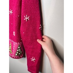 2000s Timberlea Pink Green Christmas Patchwork Snowflake Full Zip Sweater S