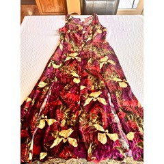 Vintage 90s Bentley Tropical Floral Maxi Dress Rayon Purple Red Green Size 12