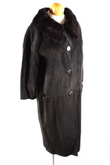 Vintage 1960s Leather Coat Jacket With Mink Fur Collar Women’s Size Large