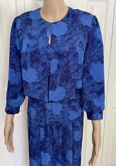 Vintage Stuart Alan 14 Royal Blue Abstract Bubble Waist Secretary Blouson Dress