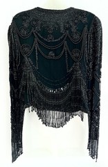 VINTAGE*BLACK BEADED/SEQUIN~FRINGE~ZIPPERED~FORMAL~DRAG~ PROM JACKET~SZ MED/LRG