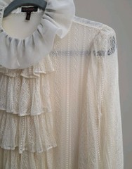 Vintage Escada Ivory Lace Tiered Ruffle Front Lond Sheer Sleeves Womens Size 36
