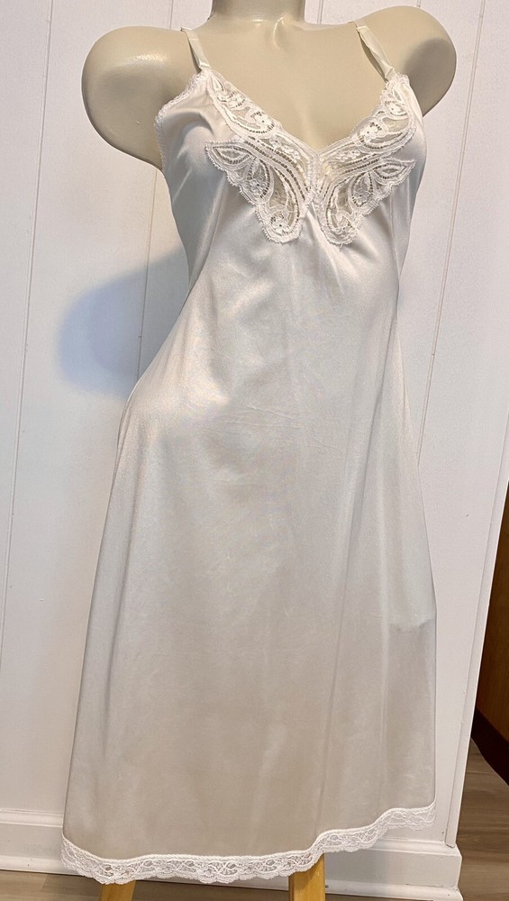 Sexy Sissy Vintage Soft Nylon White Lace Trim Lingerie Full Slip 36