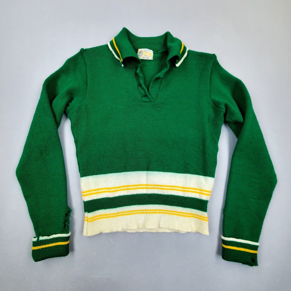 Vintage 1950s Varsity Cheer Sweater Womens USA Made Kelly Green Virgin Wool 60s