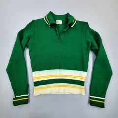 Vintage 1950s Varsity Cheer Sweater Womens USA Made Kelly Green Virgin Wool 60s