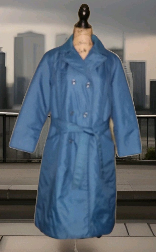 Vintage Bromley – Blue Double Breasted Soft Shell Belted Coat – Size M/L