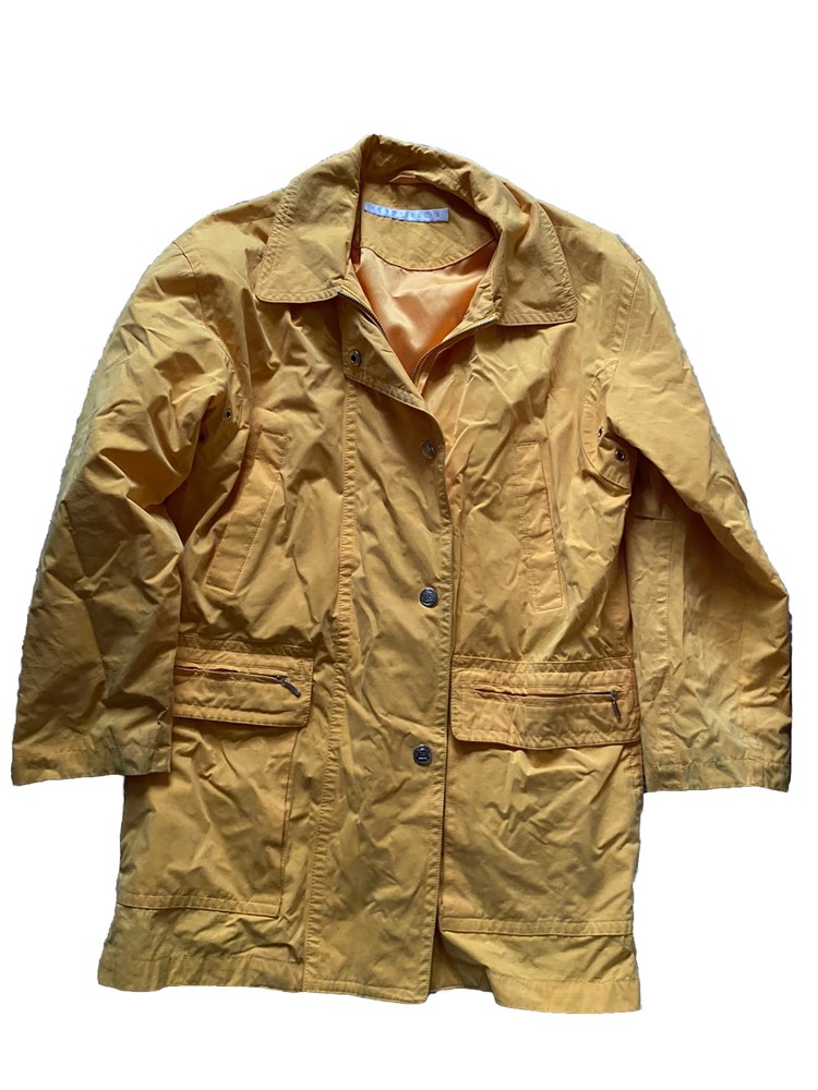 Vintage Perry Ellis Jacket Rain Coat Mustard Yellow Marigold Spellout Womens XS