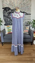 Vintage 70s Unbranded Gingham Maxi Prairie cottage core sz Medium eyelet lace