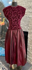 VTG 80s Cocktail Party Taffata Velvet Prom Back Bow Burgandy Size 8 Cocktail