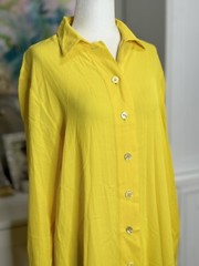 Vintage Genny Way Dress Yellow Full Length Tent Dress Size 8 Button Up Collared