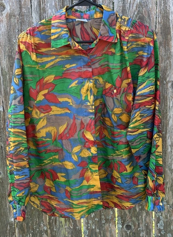 Vintage Related Separates Ladies Size M Blouse Shirt Colorful Leaves Long Sleeve