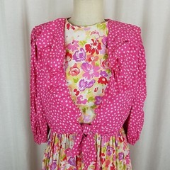 Vintage 70s Jane Schaffhausen Belle France Provençal Polka Dots Dress Womens 8