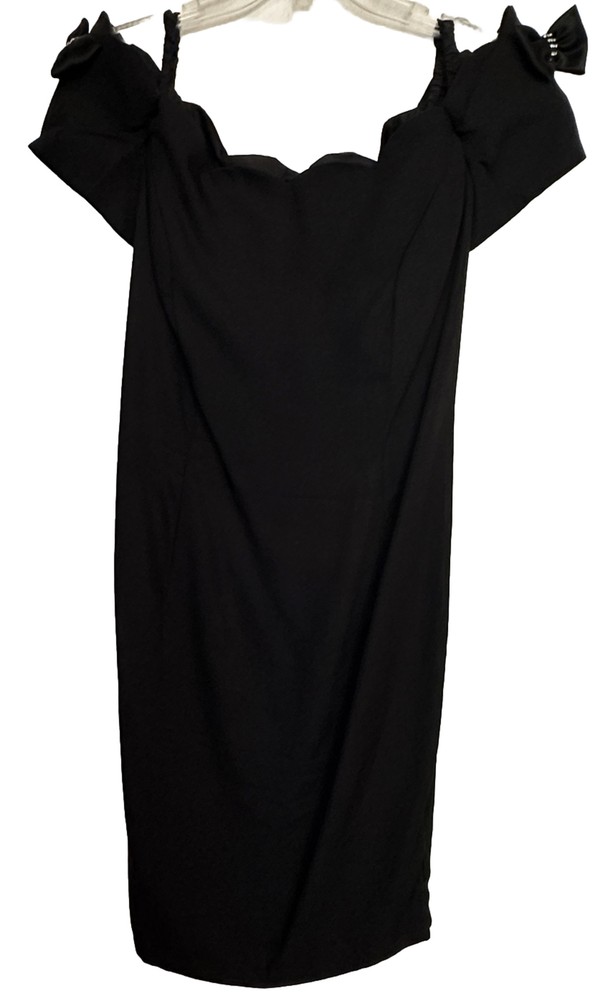 Vtg 90’s Roberta Little Black Dress Sz 13/14 Off Shoulder Scalloped Pretty Woman