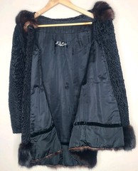 Vtg 1950s/60s Curly Persian Real Fur Lamb Mink Collar And Hem Swing Coat Black