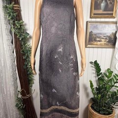 Vintage Helen Blake Crinkle Floral Open Back Midi Dress