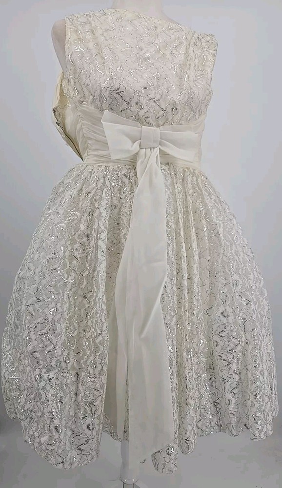 1950s Cupcake Puffy Mini Wedding Dress, Prom , Silver, *broken Metal Zipper XS
