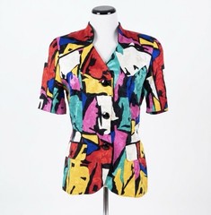 Anne Crimmins Umi Collections Silk Blazer Jacket 10 Multi Color Abstract 80s VTG