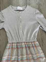 1960/1970’s Vintage Gray Plaid Mini Dress, Size S/M Cottage Core Old Money