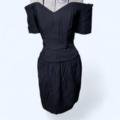 Vintage womans off shoulder black cocktail, formal dress evening by pantagis