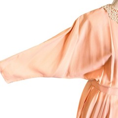 Vtg 80s All That Jazz Pink Blouson Midi Dress Lace Collar Pleated Belted Medium