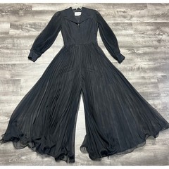 VTG Miss Elliette California Sz 10 Black Pleated Jumpsuit Wide Leg Sheer Sleeve
