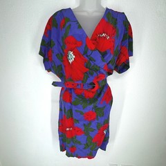 Vintage Silk Floral Poppy Wrap Dress Purple Petite 12 Resortwear Garden Party
