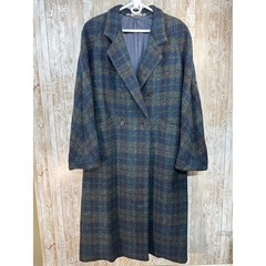 Burberrys ’80’s Italian Vintage 100% Wool Coat Blue and Orange Plaid Size 16