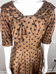 Vintage 1950’s Gigi Young NY brown Silk dots Dress 36” bust 26” waist