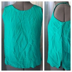 Vintage Studio Michelle Stuart Teal 100% Silk Sleeveless Blouse Size Small