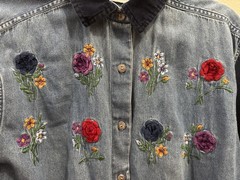 Vintage Oak Hill Denim Button-Down whimsical with Embroidered fairy print – Blue