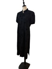 Vtg 90s Black Duster Dress Floral Velvet Burnout Sz 16 Whimsigoth Dark Academia