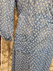 Vintage 1930s Thin Blue Cotton Dress with Crochet Lace Red Buttons M/L