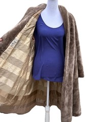 Vtg 60s Coat Swing Plush Jacket Old Hollywood Borgana Faux Fur Taupe Brown S M
