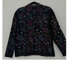 Vintage Units Navy Blue Embroidered Paisley Floral Button Front Jacket