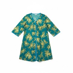 Vintage Tunic Dress Women’s Large Green Cotton Boho Ethnic Floral Hippie