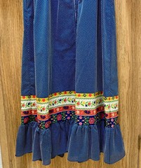 Vintage 1970s Evelyn Pearson Maxi Dress Cottage Core Small Pockets! Blue Ivory