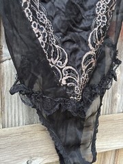 Y2K Vintage Midnight Hour Lingerie Teddy Black Beige Lace Deep v Neck Size L