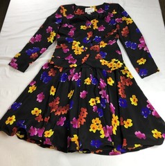 Vintage Scaasi 2 Pc Silk Skirt Suit Set Floral Jacket Skirt Black Women’s 10