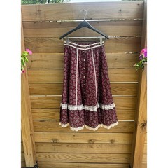 Vtg 1970s Gunne Sax Jessica’s Cottagecore Floral Prairie Midi Skirt Burgundy S